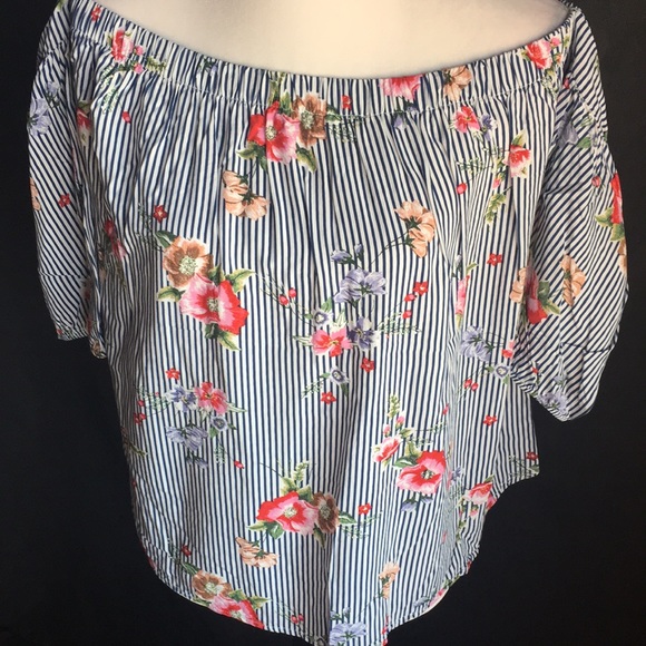 Cherish Off-Shoulder Floral Striped Top - Picture 2 of 16